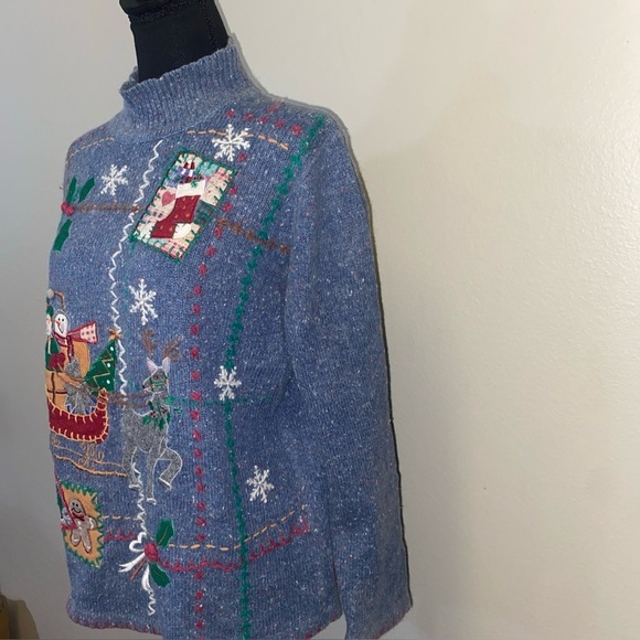 Victoria Jones Sleigh Riding Snowman Christmas Sweater Size Large Ugly Vintage - Picture 3 of 9